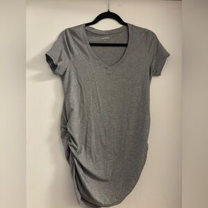 Quince Gray V-Neck Ruched Women Maternity Jersey Tencel Top M